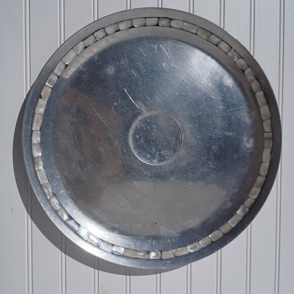 Towle Silversmiths Large Silver Platter Serving Tray with Mother of Pearl Inlay - Picture 2 of 8